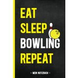 EAT SLEEP BOWLING REPEAT: Notizbuch Bowling cooles Bowlen Geschenk für Bowler zum Geburtstag und Jubiläum für beste Bowlingspieler im Bowlingverein A5 Buch kariert für Notizen zum Bowlingspiel