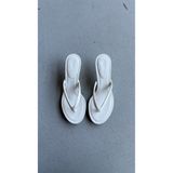Eataly Shoes Arel Beyaz Kırışık Deri Parmak Arası Topuklu Terlik