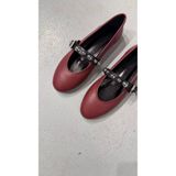 Eataly Shoes Bordo Düz Siyah Kemer Tokalı Bantlı Basic Babet