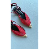 Eataly Shoes ICON Kırmızı Dantel Bilekten Bağlı Babet