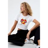 Eazy Co EAZY Kadın Beyaz Mad Love Baskılı Crop T-Shirt Bisiklet Yaka Kısa Kollu Pamuklu Crop Top