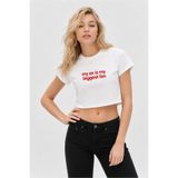 Eazy Co EAZY Kadın Beyaz Slogan Baskılı Crop T-Shirt Bisiklet Yaka Kısa Kollu Pamuklu Crop Top