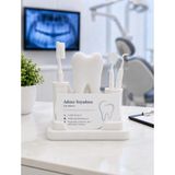 Eb Studio Diş Hekimi Kartvizitlik ve Masaüstü Organizer – Diş Figürlü Dental Klinik Kartvizit Standı - Beyaz