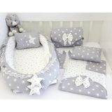 Ebabynest Big Star Serisi Gri Babynest Alt Açmalı Set %100 Pamuklu Yıldız Desenli 2 Yaş İçin - 24 Ay - Renkli