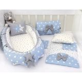 Ebabynest Big Star Serisi Mavi Gri Babynest Alt Açmalı Set %100 Pamuk Renkli Yıldız Desenli - 24 Ay