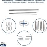 Ebal Oto Renault Megane 2 Krom Aksesuar Seti 4 Parça (Kapı Kolu+Iç Kapı Kolu Çerçeve+Ön Panjur+Cam Çıtası) - Gümüş