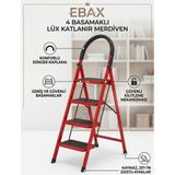 Ebax Lüx 4 Basamaklı Katlanır Ev ve Ofis Merdiveni - Sağlam Metal Gövde, Geniş Kaymaz Mat Basamaklı Taşınabilir Portatif Merdiven