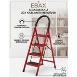 Ebax Lüx 5 Basamaklı Katlanır Ev ve Ofis Merdiveni - Sağlam Metal Gövde, Geniş Kaymaz Mat Basamaklı Taşınabilir Portatif Merdiven