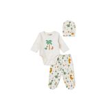 ebebek Hello Baby HelloBaby Erkek Bebek Body-Alt-Şapka Hayvan Baskılı Çıtçıtlı Bisiklet Yaka Long Sleeve Patikli