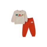 ebebek Hello Baby HelloBaby Erkek Bebek Eşofman Takımı Dinozor Baskılı Bağcıklı Bisiklet Yaka Long Sleeve Ribanalı
