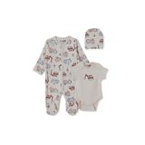 ebebek Hello Baby HelloBaby Erkek Bebek Tulum-Body-Şapka İş Makinası Baskılı Çıtçıtlı Bisiklet Yaka Uzun Kol Patikli