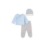 ebebek Hello Baby HelloBaby Erkek Bebek Zıbın-Şapka-Alt Ayı Baskılı Çıtçıtlı V Yaka Uzun Kol Patikli
