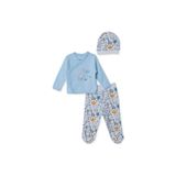 ebebek Hello Baby HelloBaby Erkek Bebek Zıbın-Şapka-Alt Hayvan Baskılı Çıtçıtlı V Yaka Long Sleeve Patikli