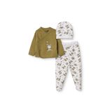 ebebek Hello Baby HelloBaby Erkek Bebek Zıbın-Şapka-Alt Hayvan Baskılı Çıtçıtlı V Yaka Uzun Kol Patikli