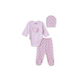 ebebek Hello Baby HelloBaby Kız Bebek Body-Alt-Şapka Kalp Baskılı Çıtçıtlı Bisiklet Yaka Uzun Kol Patikli