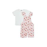 ebebek Hello Baby HelloBaby Kız Bebek Şort Salopet-Tshirt Çilek Baskılı Düğmeli Bisiklet Yaka Short Sleeve Reçme