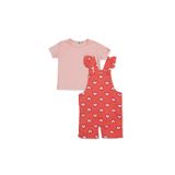 ebebek Hello Baby HelloBaby Kız Bebek Şort Salopet-Tshirt Kalp Baskılı Düğmeli Bisiklet Yaka Short Sleeve Reçme