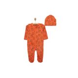 ebebek Hello Baby HelloBaby Yenidoğan Erkek Bebek Tulum-Bere 2li Takım İnterlok Hayvan Desenli Patikli Paça Turuncu