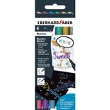 Eberhard Faber 558406 - Metalik markör, 6 keçeli kalem, kalın ve ince uçlu, fırçalı kalem seti