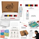 EBRİZEN 8 Renk Ebru Sanatı Başlangıç Seti 16 ml Yoğun Pigment | Hazır Kitre Dahil, Geleneksel Türk Sanatı, Hobi ve Eğitim İçin, Ebru Teknesi ve Fırça, Boya Paleti Dahil