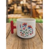 Ebru Desenli Kupa Bardak - Seramik Çay, Kahve Hediyelik Bardağı - 001 - Beyaz