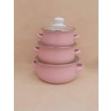 EBRU EMAYE 3 LÜ 12CM-14CM-16CM MİNİ TENCERE SETİ (PEMBE)