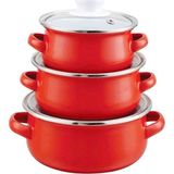 Ebru Emt-02 Emaye 3lü Kırmızı Tencere Seti - 12 cm