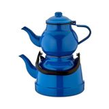 Ebru Metal Emaye Büyük Boy Çaydanlık Mavi Nostalji Alt 3,3 Litre Üst 1,5 Litre