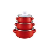 Ebru Metal Emaye Mini 3'lü Tencere Seti (12-14-16 CM)-kırmızı Renk------------------