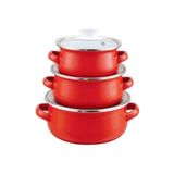 Ebru Metal Emaye Mini 3'Lü Tencere Seti 12/14/16 Cm Kırmızı