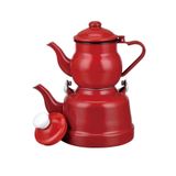 Ebru Metal Kırmızı Metal Emaye Nostaljik Orta Boy Çaydanlık Takımı Em 8680454590801