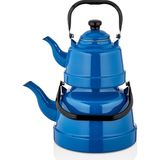 Ebru Metal Nostaljik 1.7 lt Mavi Emaye Orta Boy Çaydanlık Takımı