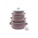 Ebru Metal Pembe Emaye Mini 3’lü Mama Tencere Takımı
