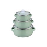 Ebru Metal Yeşil Emaye Mini 3'lü Tencere Seti 12/14/16 cm, şık ve kullanışlı ev mutfak seti