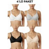 Ebru Penye Toparlayıcı Sütyen (4'lü Avantajlı Paket) - 90B - Beyaz - Ten - Gri - Siyah
