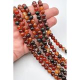 Ebruli Boncuk 8 Mm Doğal Küre Mix Taş Akik Takı Yapımı Aksesuar Boncuk Bead (1 DİZİ-48 ADET)