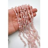 Ebruli Boncuk Amorf Kesim Pembe Kuvars Doğal Taş Aksesuar Boncuk Bead (1 DİZİ-48 ADET)