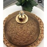 Ebruli Emaye 30 Cm Lux Gold Çelik Örgü Tel Fanus Büyük Boy Kristal tepe Sunum Kapağı Fanus