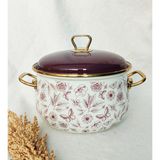 Ebruli Emaye Lila Vintage Çiçek Emaye Tencere 3,75 Litre 22 cm Çap Süt Yoğurt Güveç Tenceresi