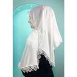 Ebruli Kadın Kutaycollection Anne Şifon Dantelli Iğne Oyalı Ekru Tesettür Namaz Mevlüt Örtüsü Abiye Şal