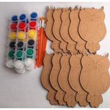 Ebrulisler 10 Baykuş Ahşap Boyama 5 Akrilik Boya 10 Fırça Aktivite Etkinlik Sanat Hobi Seti