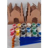 Ebrulisler 10 Cami Maket Ahşap Boyama Dini Aktivite Okul Kurs Etkinlik 5 Boya 10 Fırça Hobi Seti