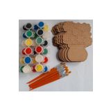 Ebrulisler 10 Vazolu Çiçek Ahşap Boyama Okul Kurs Aktivite Etkinlik Sanat 5 Boya 10 Fırça Hobi Set