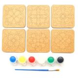 Ebrulisler Ahşap Boyama Mandala Temalı 6'lı Kare Bardak Altlığı Hobi Seti