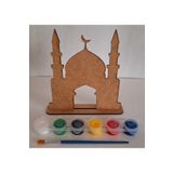 Ebrulisler Cami Maket Ahşap Boyama Dini Aktivite Okul Kurs Etkinlik 1 Adet Boya 1 Adet Fırça Hobi Seti