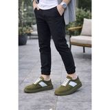 Ebrus Trend JET-011 Line Erkek Günlük Bağcıklı Süet Spor Sneaker Ayakkabı Sht - Haki/beyaz