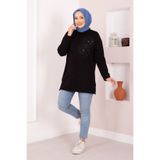 EBRUTESETTÜR Çiçek Nakışlı Tesettür Tunik Siyah
