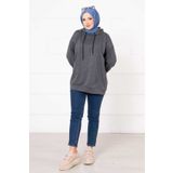 EBRUTESETTÜR Kanguru Cepli Tesettür Sweatshirt Koyu Gri