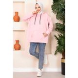 EBRUTESETTÜR Kanguru Cepli Tesettür Sweatshirt Pudra