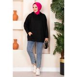 EBRUTESETTÜR Kanguru Cepli Tesettür Sweatshirt Siyah